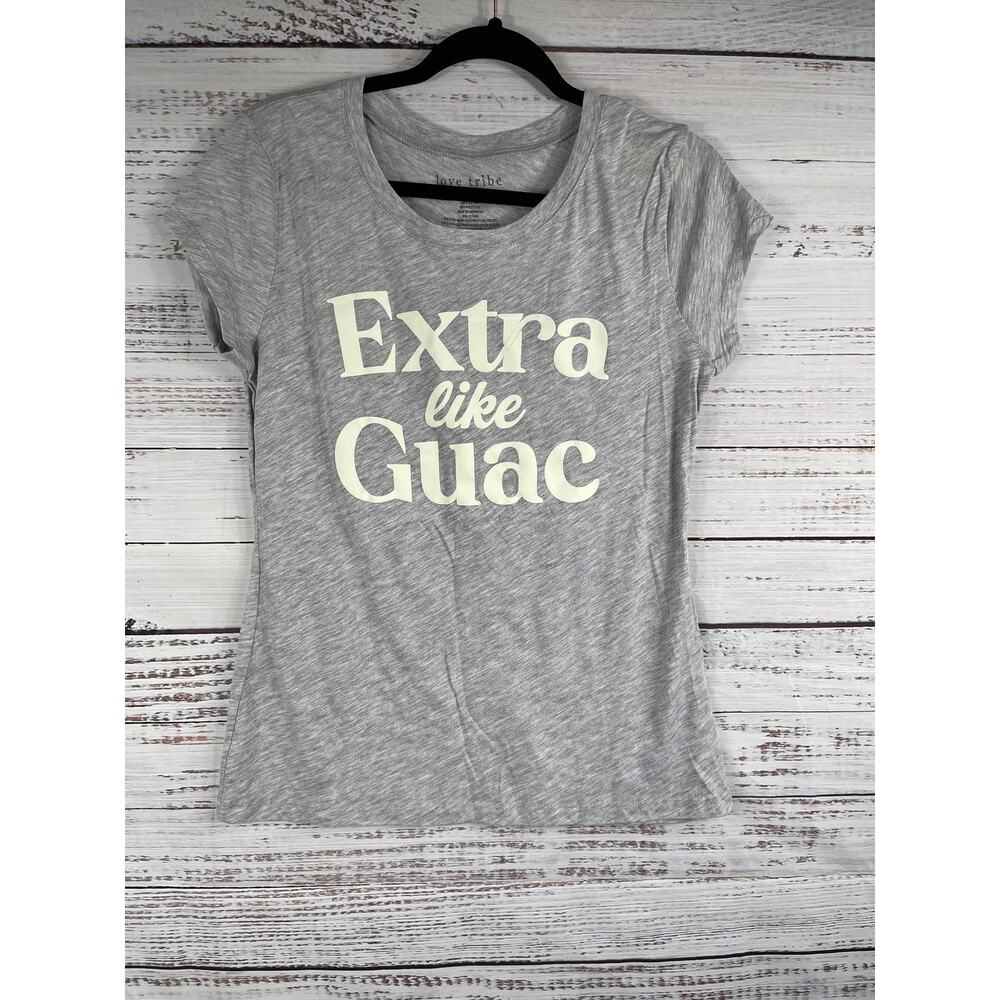 Love Tribe Shirt Women's XL Gray Extra Like Guac Graphic Tee T-Shirt Funny New